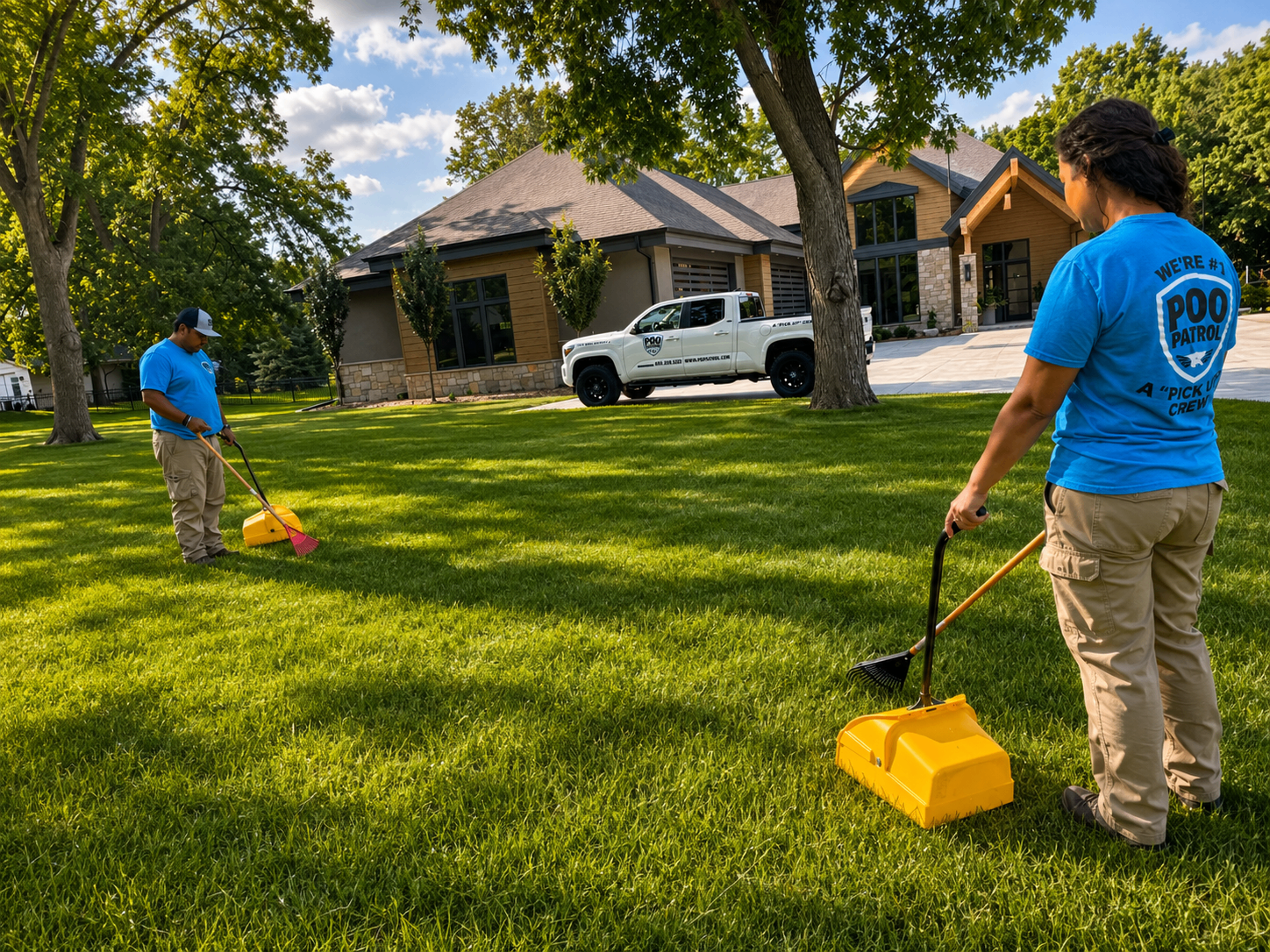 Poo Patrol crew cleaning a residential yard in the Sioux Falls metro