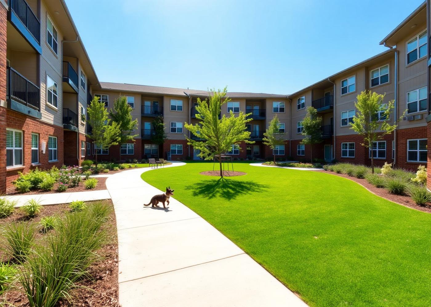 Commercial pet waste removal in Sioux Falls — clean apartment and HOA courtyard maintained by Poo-Patrol®